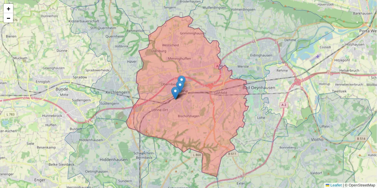 Karte des Postleitzahlen Bereichs  und der umliegenden Postleitzahlen in Deutschland