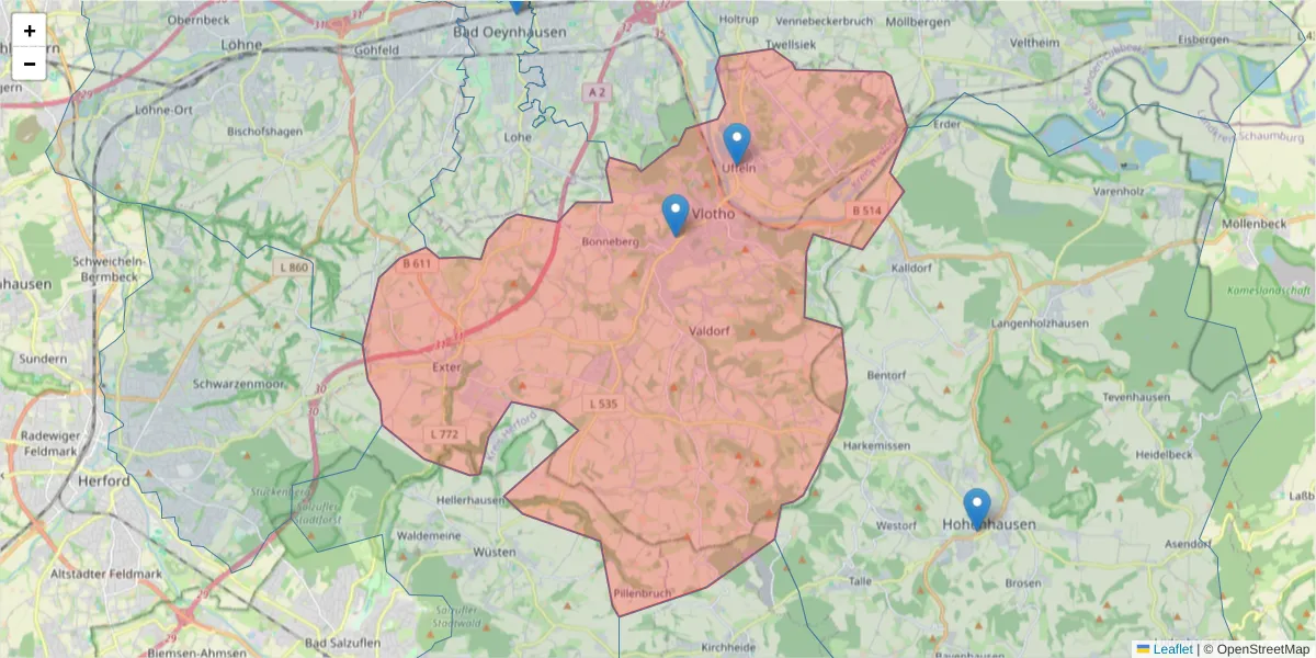 Karte des Postleitzahlen Bereichs  und der umliegenden Postleitzahlen in Deutschland