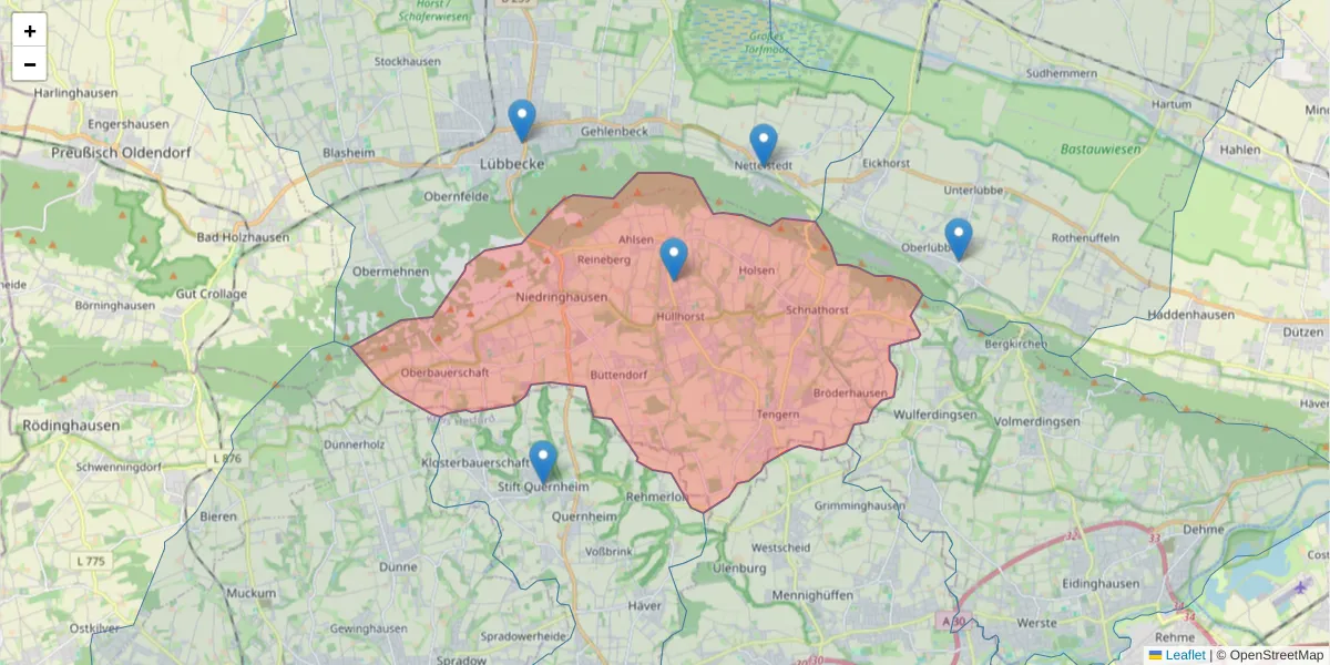 Karte des Postleitzahlen Bereichs  und der umliegenden Postleitzahlen in Deutschland