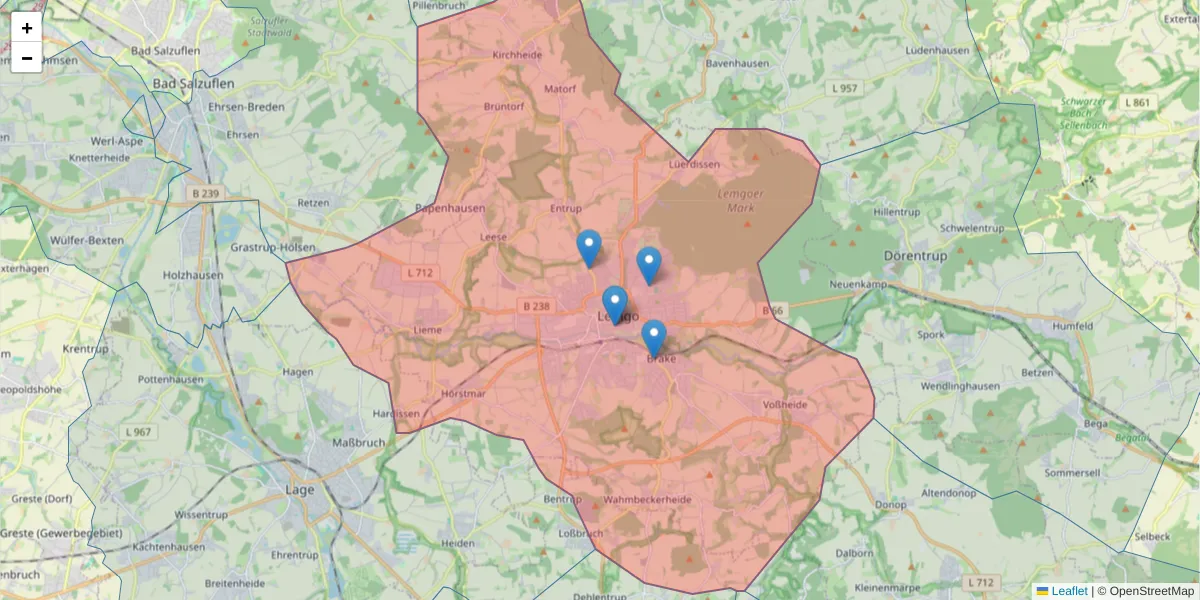 Karte des Postleitzahlen Bereichs  und der umliegenden Postleitzahlen in Deutschland