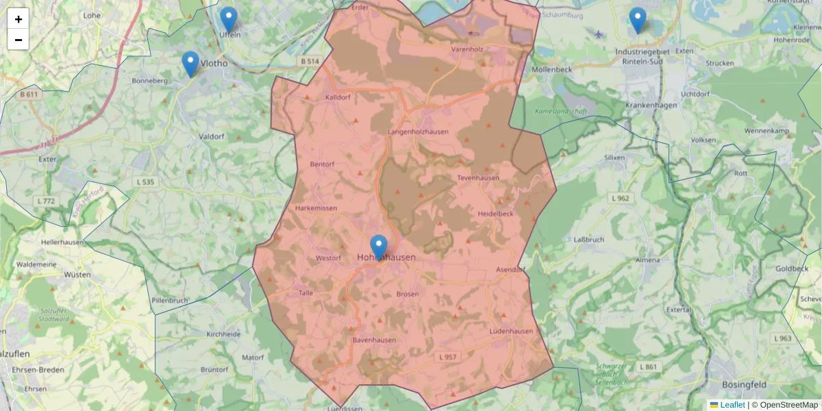 Karte des Postleitzahlen Bereichs  und der umliegenden Postleitzahlen in Deutschland