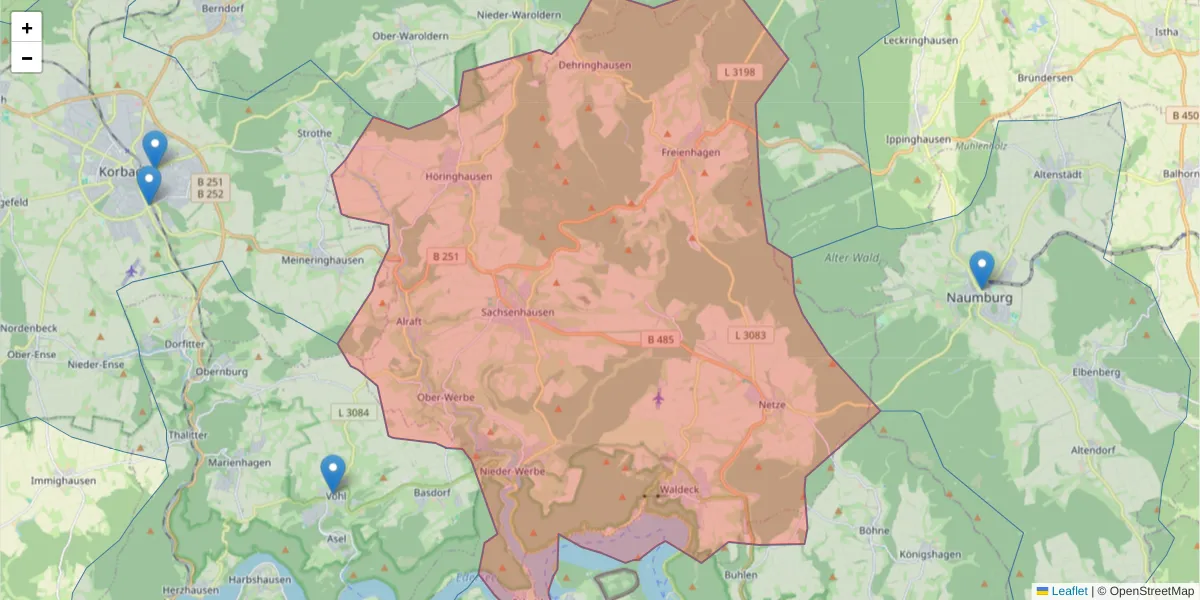 Karte des Postleitzahlen Bereichs  und der umliegenden Postleitzahlen in Deutschland
