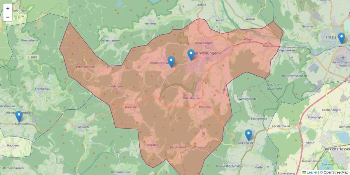 Karte des Postleitzahlen Bereichs  und der umliegenden Postleitzahlen in Deutschland