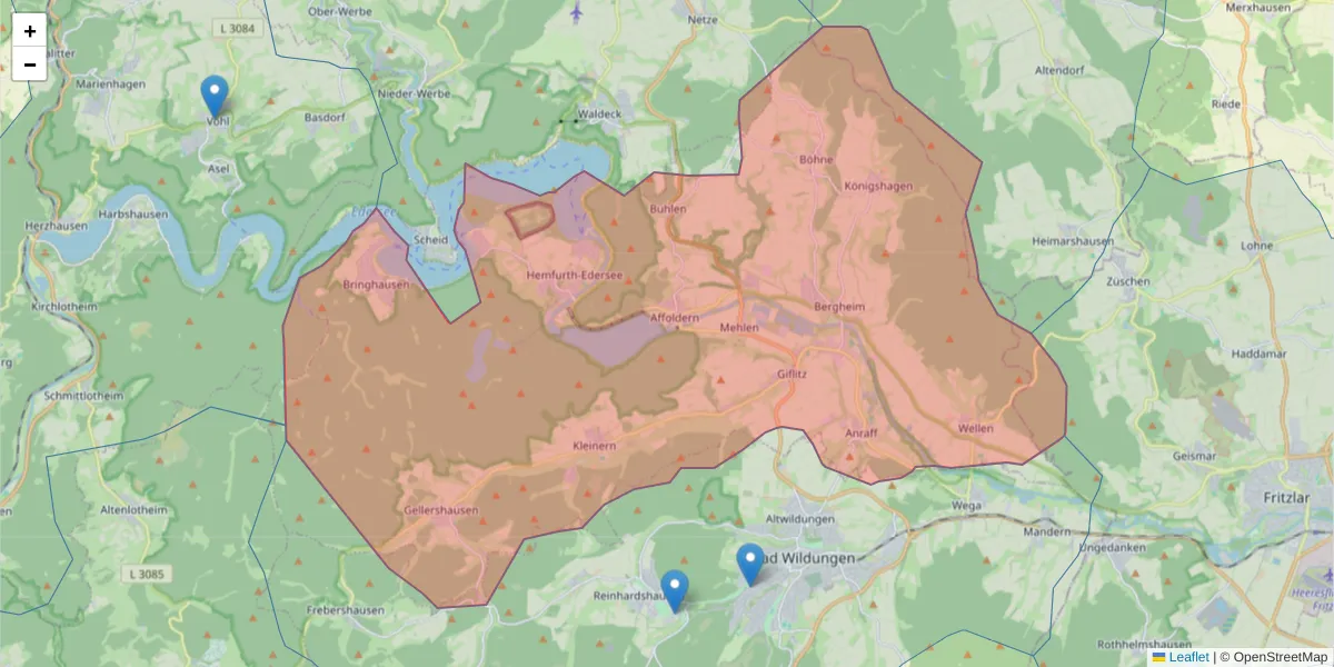 Karte des Postleitzahlen Bereichs  und der umliegenden Postleitzahlen in Deutschland