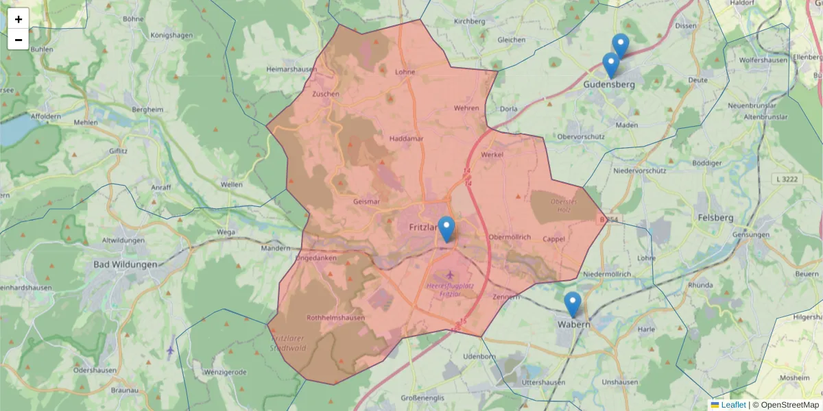 Karte des Postleitzahlen Bereichs  und der umliegenden Postleitzahlen in Deutschland