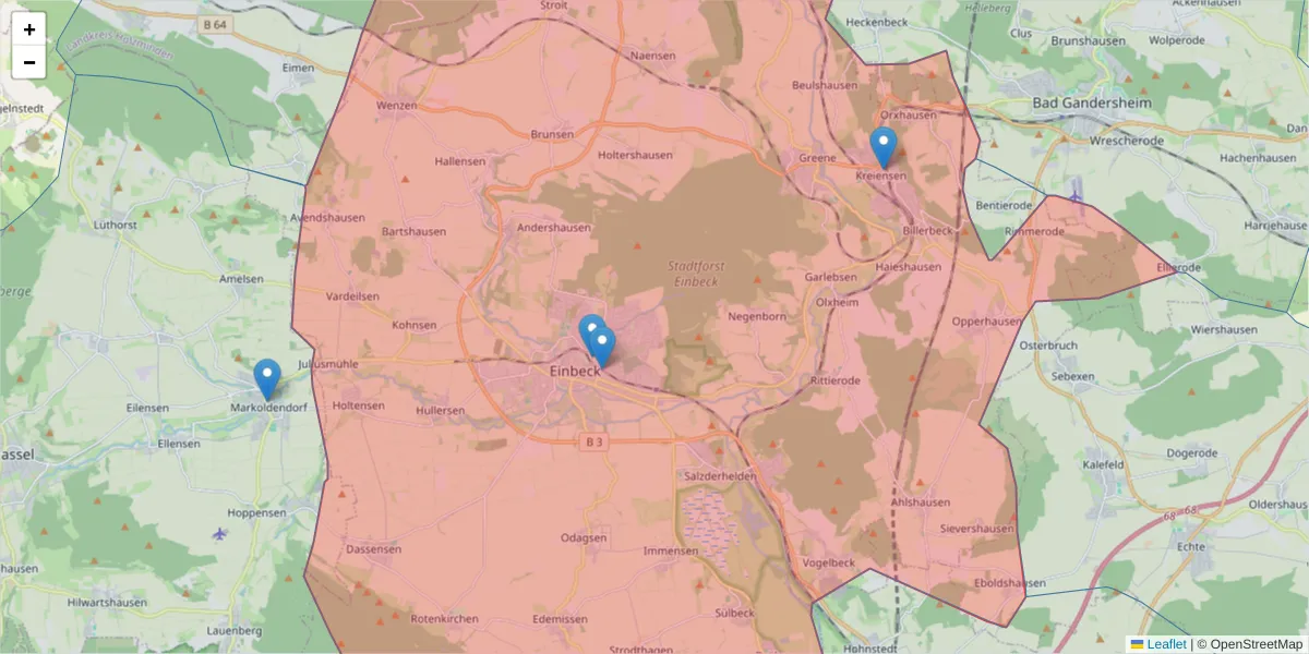 Karte des Postleitzahlen Bereichs  und der umliegenden Postleitzahlen in Deutschland