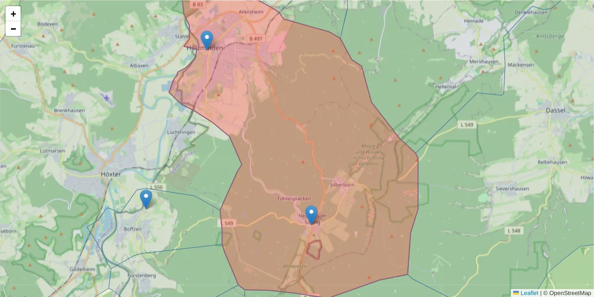 Karte des Postleitzahlen Bereichs  und der umliegenden Postleitzahlen in Deutschland