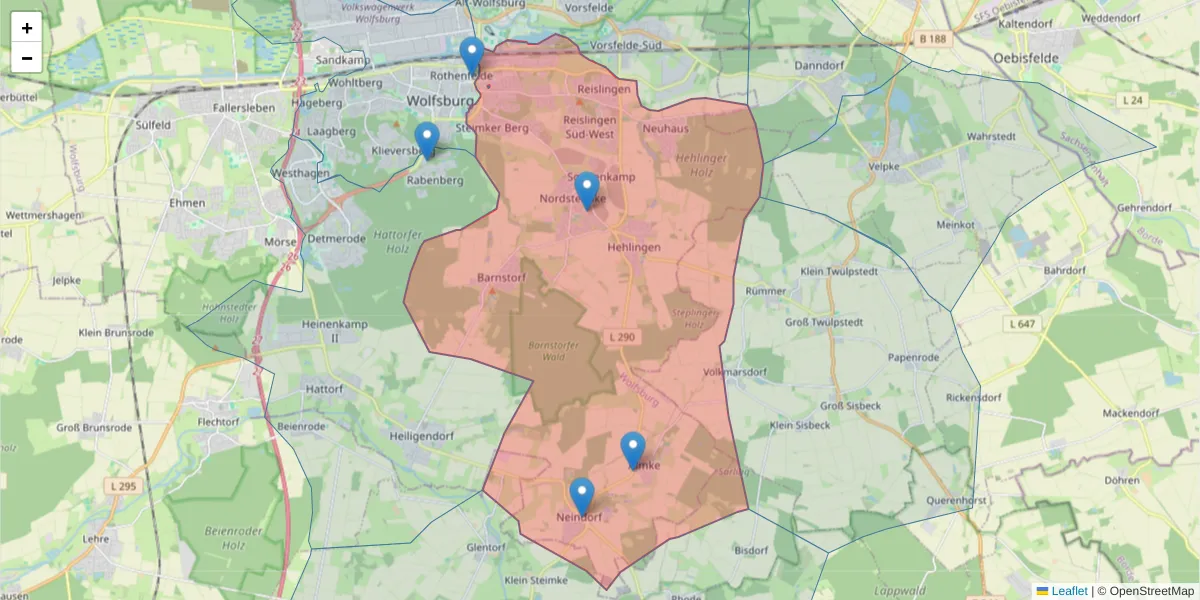 Karte des Postleitzahlen Bereichs  und der umliegenden Postleitzahlen in Deutschland