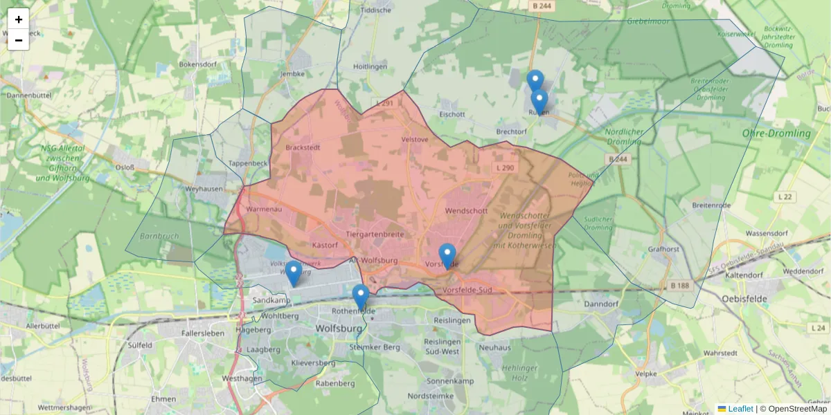 Karte des Postleitzahlen Bereichs  und der umliegenden Postleitzahlen in Deutschland