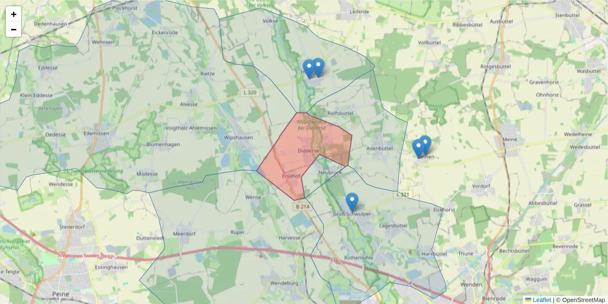 Karte des Postleitzahlen Bereichs  und der umliegenden Postleitzahlen in Deutschland