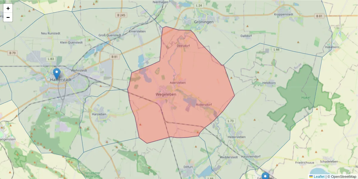 Karte des Postleitzahlen Bereichs  und der umliegenden Postleitzahlen in Deutschland
