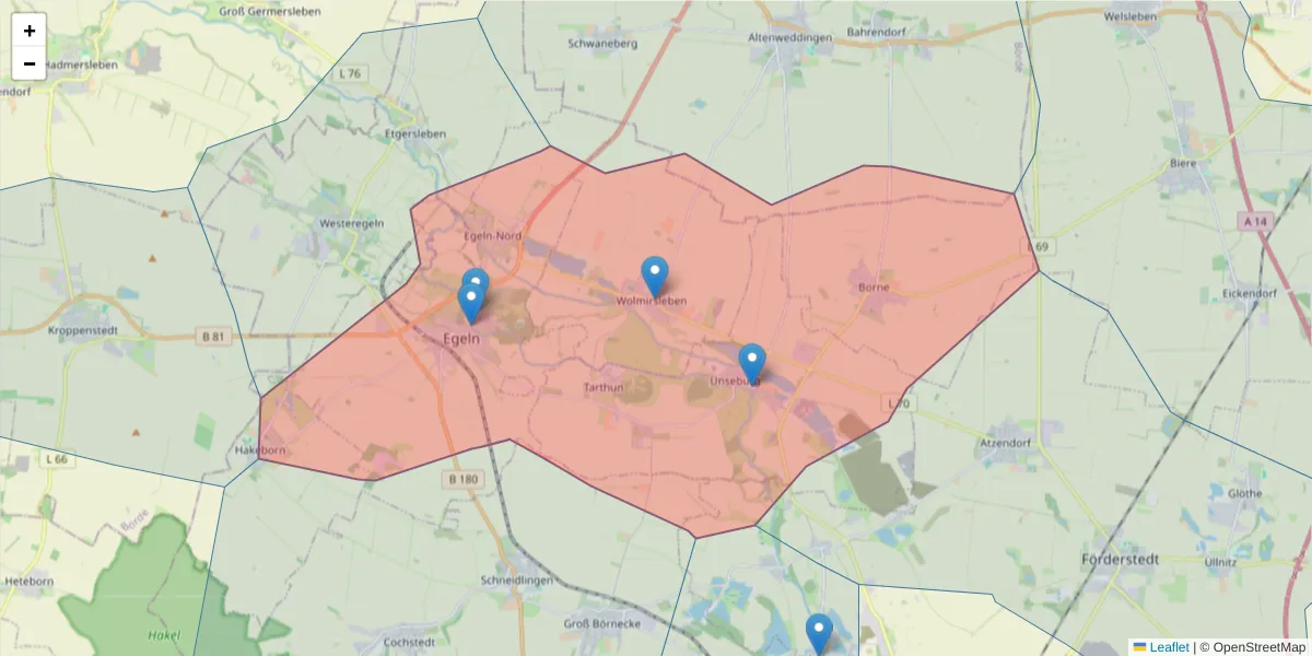 Karte des Postleitzahlen Bereichs  und der umliegenden Postleitzahlen in Deutschland