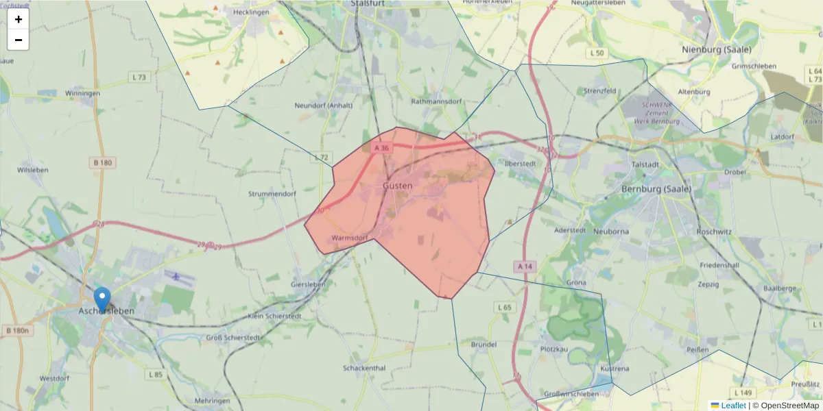 Karte des Postleitzahlen Bereichs  und der umliegenden Postleitzahlen in Deutschland