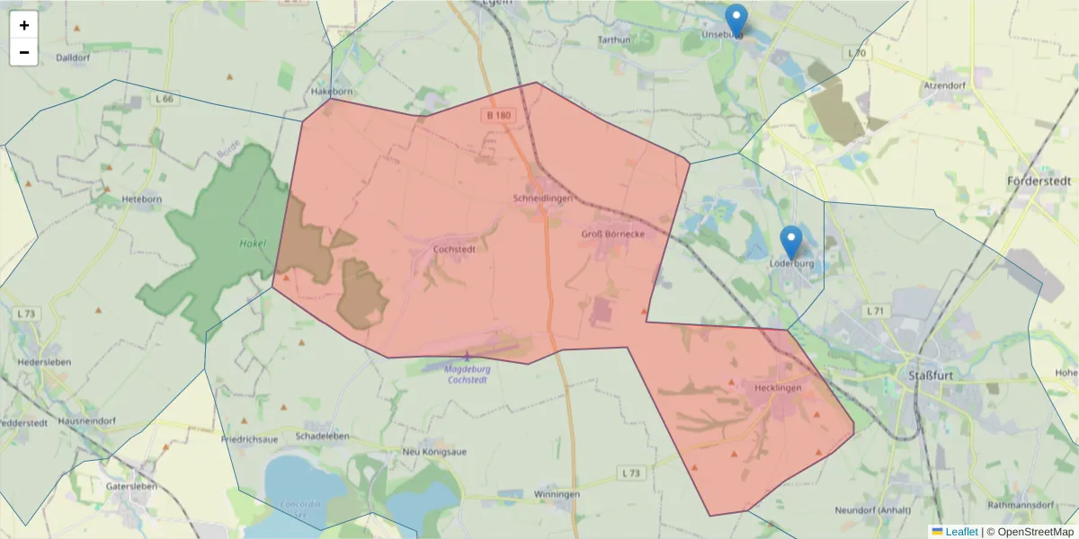 Karte des Postleitzahlen Bereichs  und der umliegenden Postleitzahlen in Deutschland