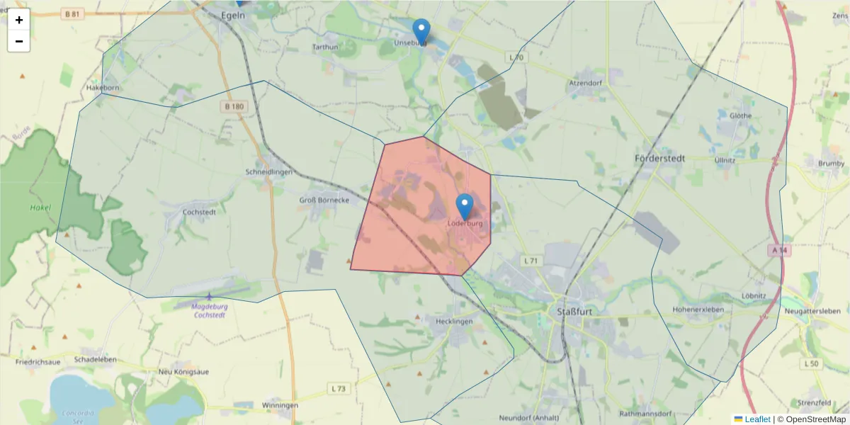 Karte des Postleitzahlen Bereichs  und der umliegenden Postleitzahlen in Deutschland