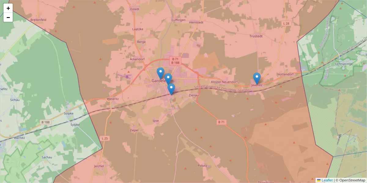 Karte des Postleitzahlen Bereichs  und der umliegenden Postleitzahlen in Deutschland