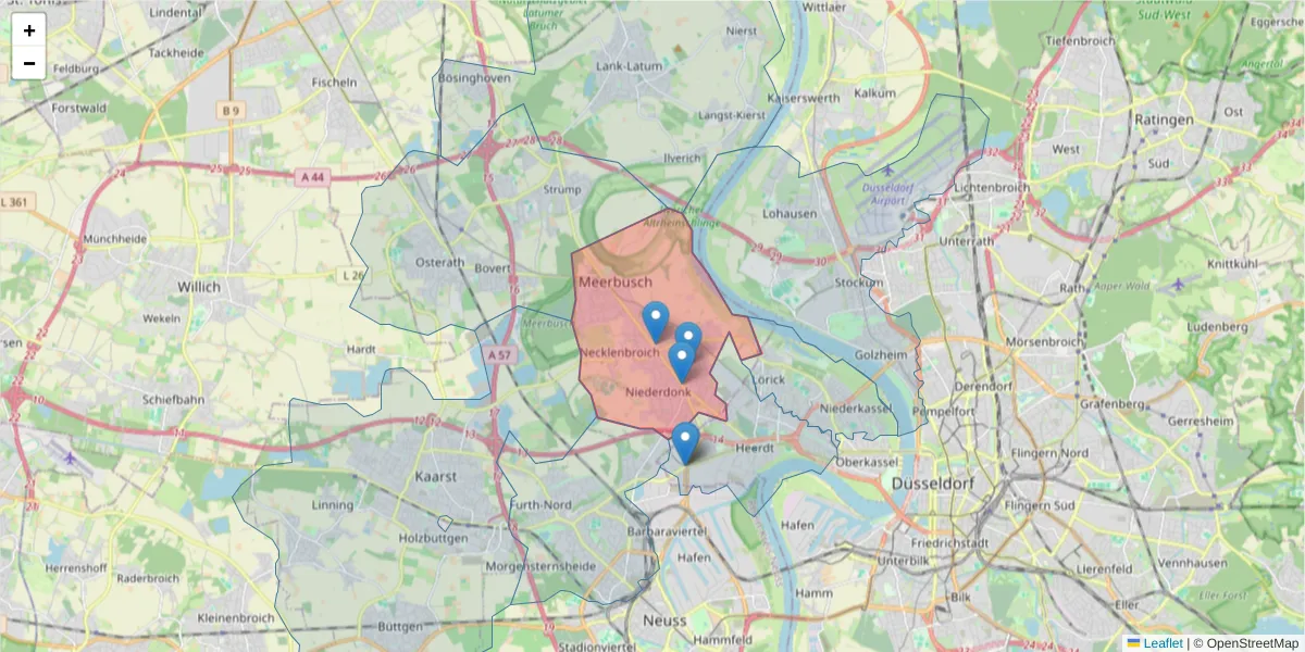 Karte des Postleitzahlen Bereichs  und der umliegenden Postleitzahlen in Deutschland