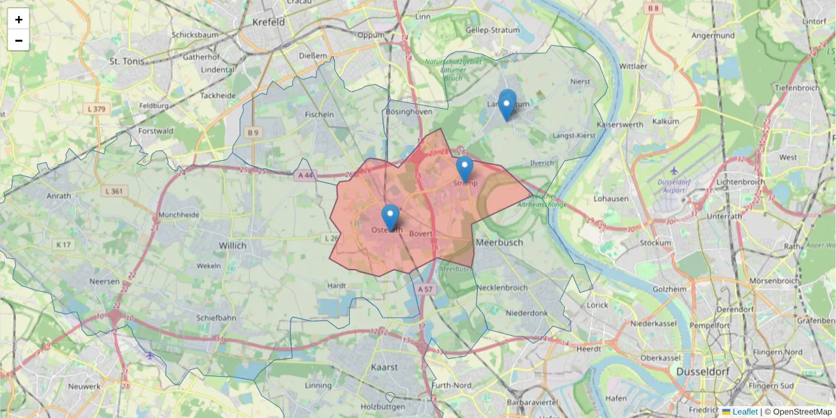 Karte des Postleitzahlen Bereichs  und der umliegenden Postleitzahlen in Deutschland