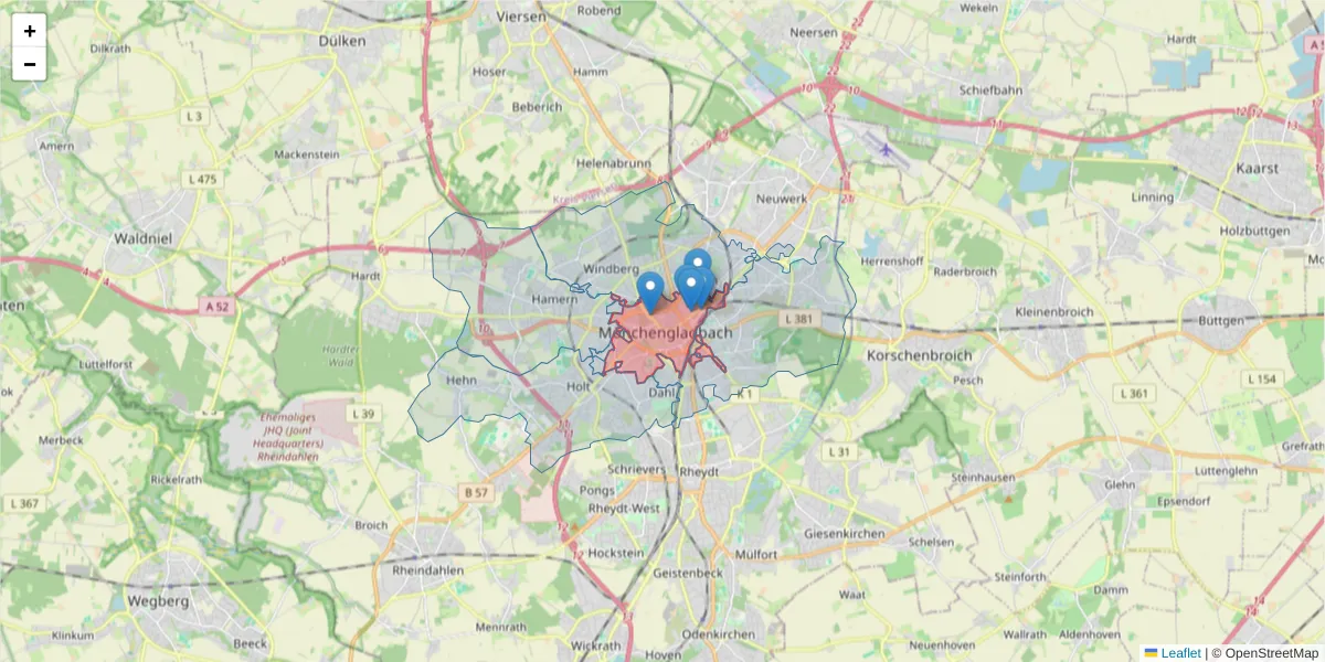 Karte des Postleitzahlen Bereichs  und der umliegenden Postleitzahlen in Deutschland
