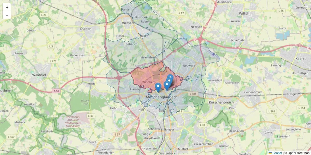 Karte des Postleitzahlen Bereichs  und der umliegenden Postleitzahlen in Deutschland