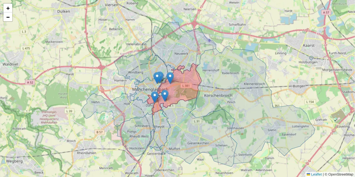 Karte des Postleitzahlen Bereichs  und der umliegenden Postleitzahlen in Deutschland