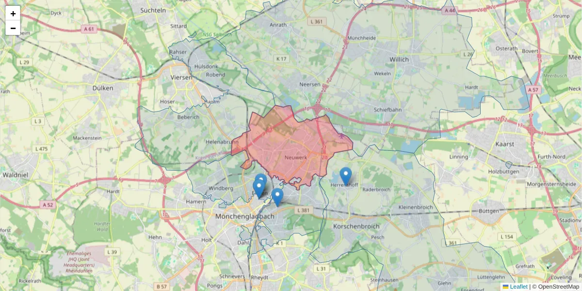 Karte des Postleitzahlen Bereichs  und der umliegenden Postleitzahlen in Deutschland