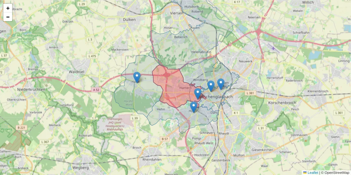 Karte des Postleitzahlen Bereichs  und der umliegenden Postleitzahlen in Deutschland