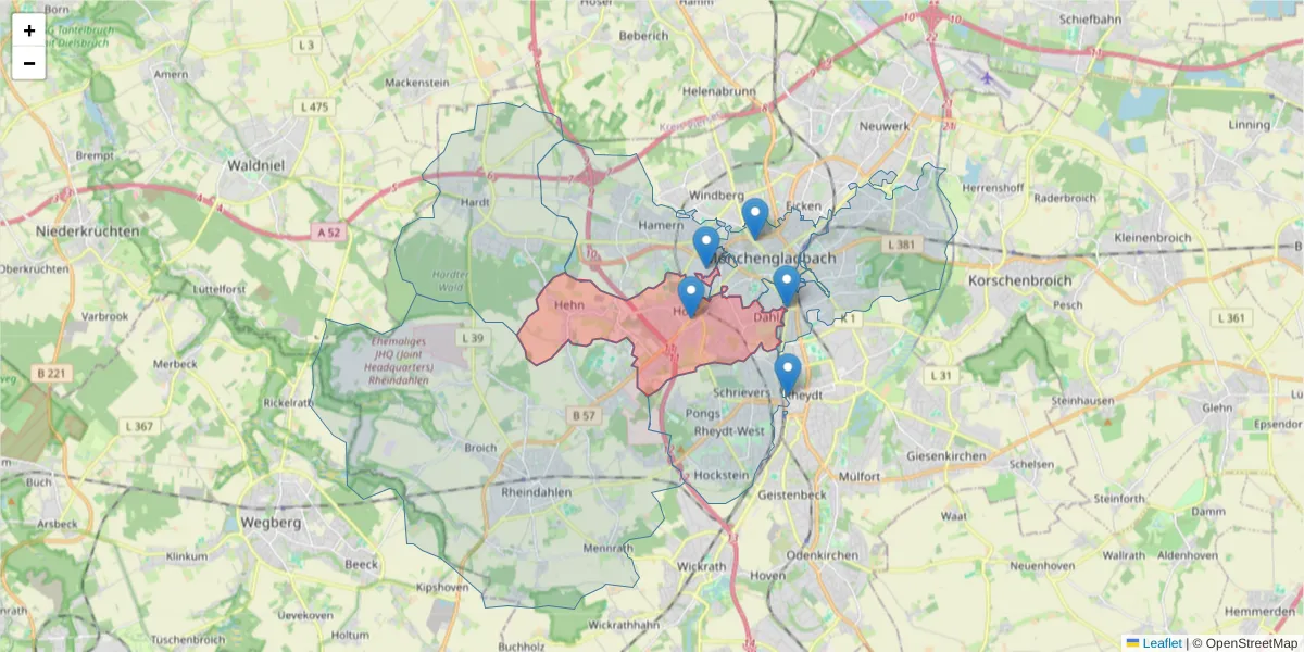 Karte des Postleitzahlen Bereichs  und der umliegenden Postleitzahlen in Deutschland