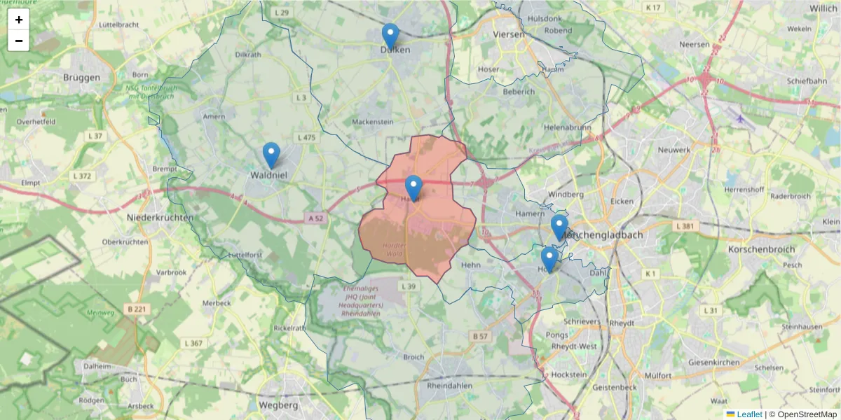 Karte des Postleitzahlen Bereichs  und der umliegenden Postleitzahlen in Deutschland