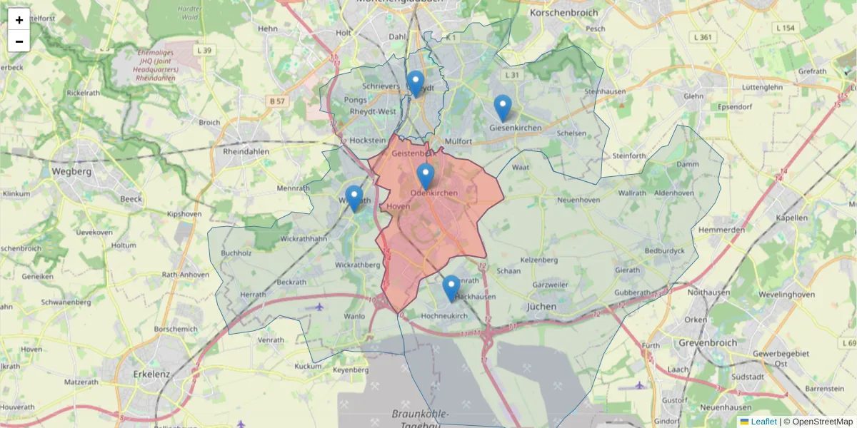 Karte des Postleitzahlen Bereichs  und der umliegenden Postleitzahlen in Deutschland
