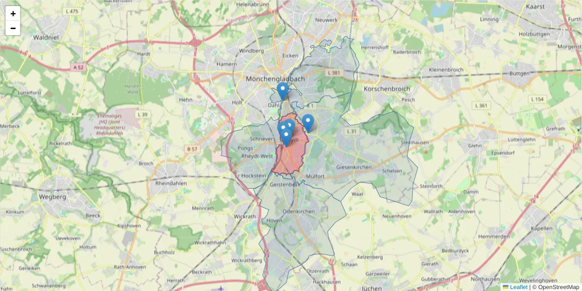 Karte des Postleitzahlen Bereichs  und der umliegenden Postleitzahlen in Deutschland