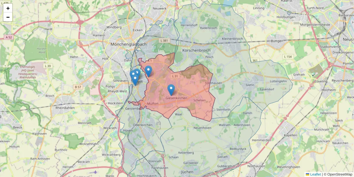 Karte des Postleitzahlen Bereichs  und der umliegenden Postleitzahlen in Deutschland