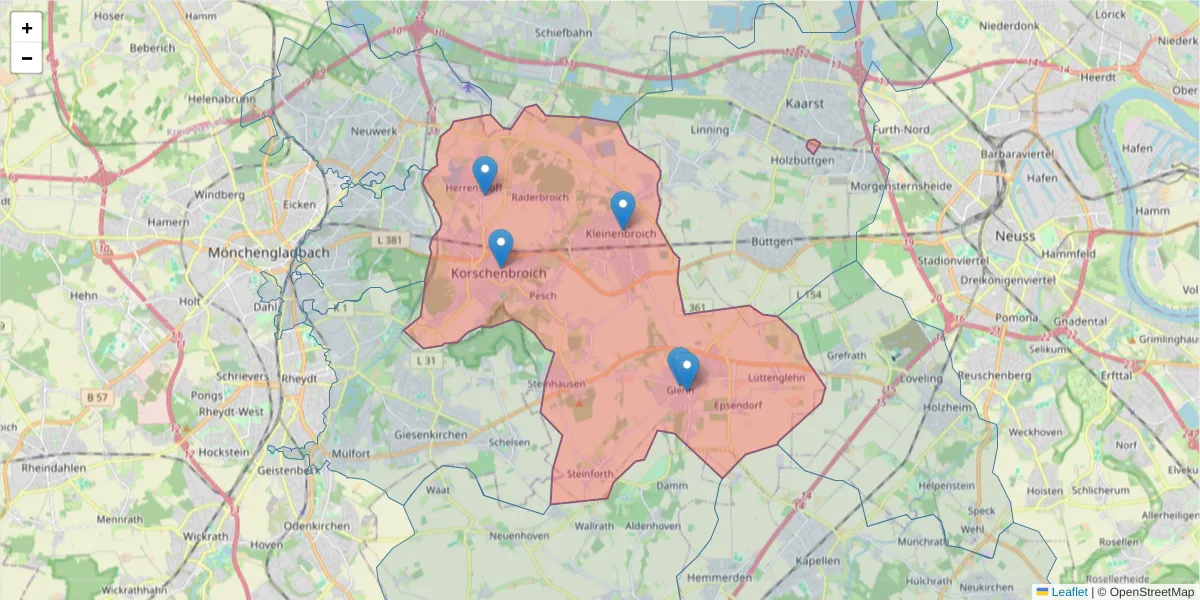 Karte des Postleitzahlen Bereichs  und der umliegenden Postleitzahlen in Deutschland