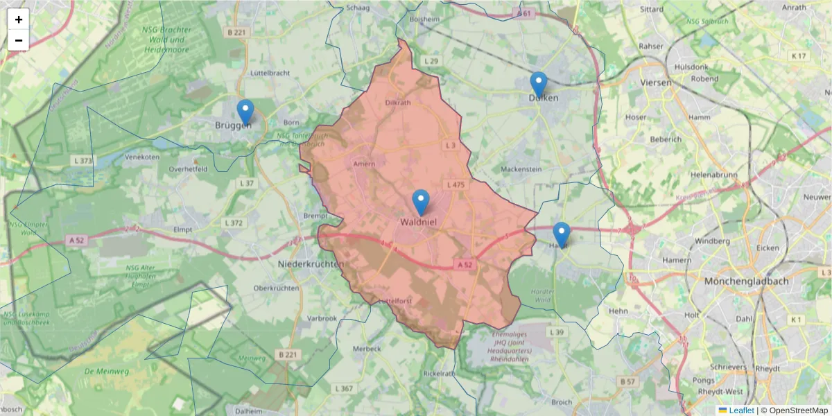 Karte des Postleitzahlen Bereichs  und der umliegenden Postleitzahlen in Deutschland