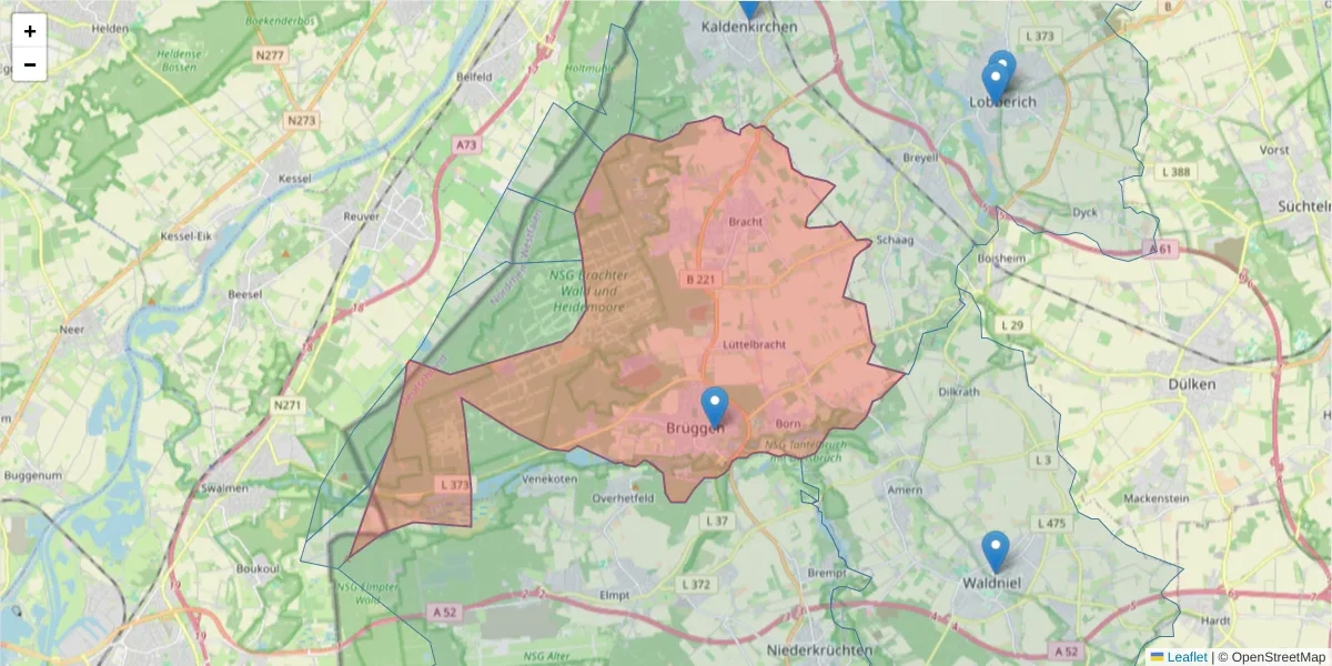Karte des Postleitzahlen Bereichs  und der umliegenden Postleitzahlen in Deutschland