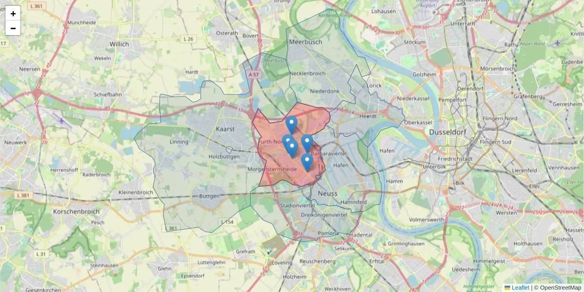 Karte des Postleitzahlen Bereichs  und der umliegenden Postleitzahlen in Deutschland