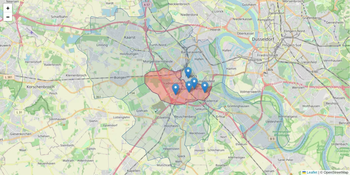 Karte des Postleitzahlen Bereichs  und der umliegenden Postleitzahlen in Deutschland