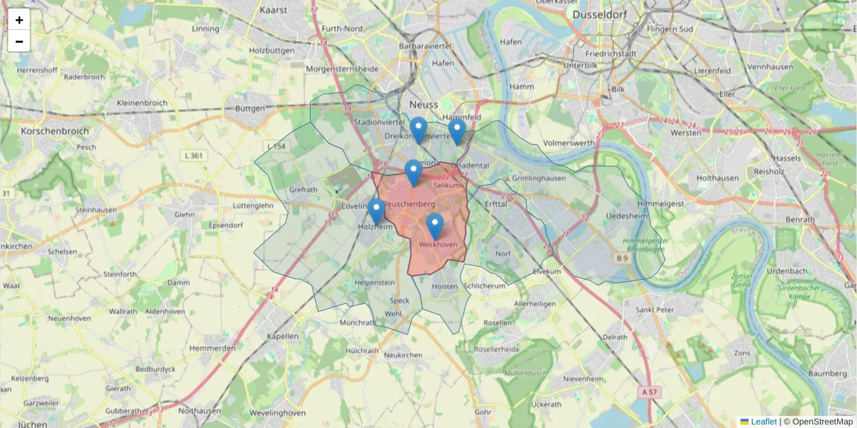 Karte des Postleitzahlen Bereichs  und der umliegenden Postleitzahlen in Deutschland