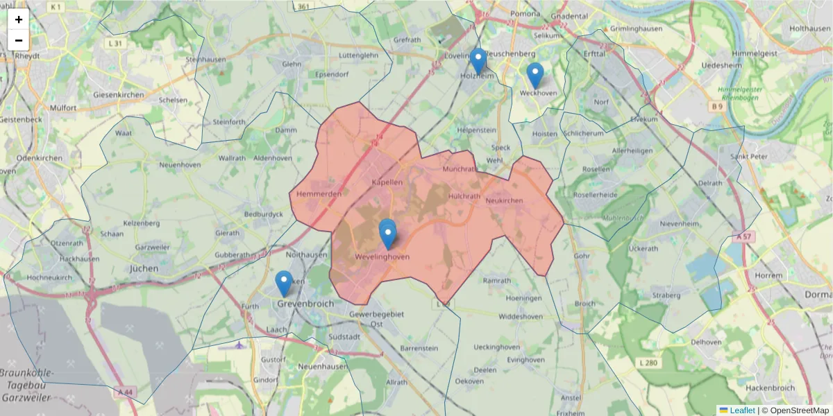 Karte des Postleitzahlen Bereichs  und der umliegenden Postleitzahlen in Deutschland