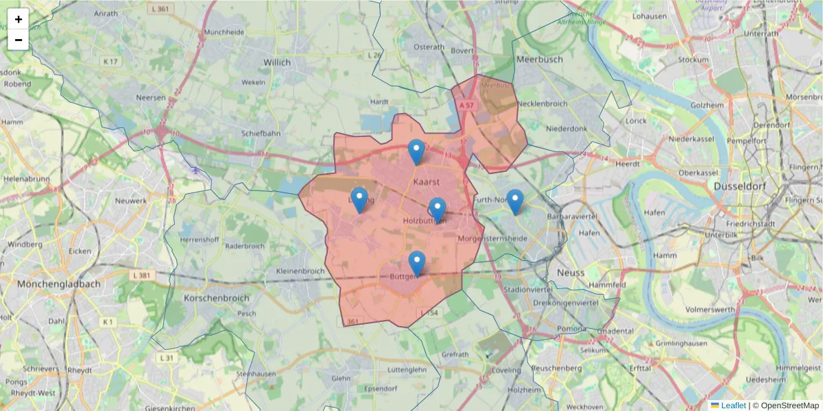 Karte des Postleitzahlen Bereichs  und der umliegenden Postleitzahlen in Deutschland