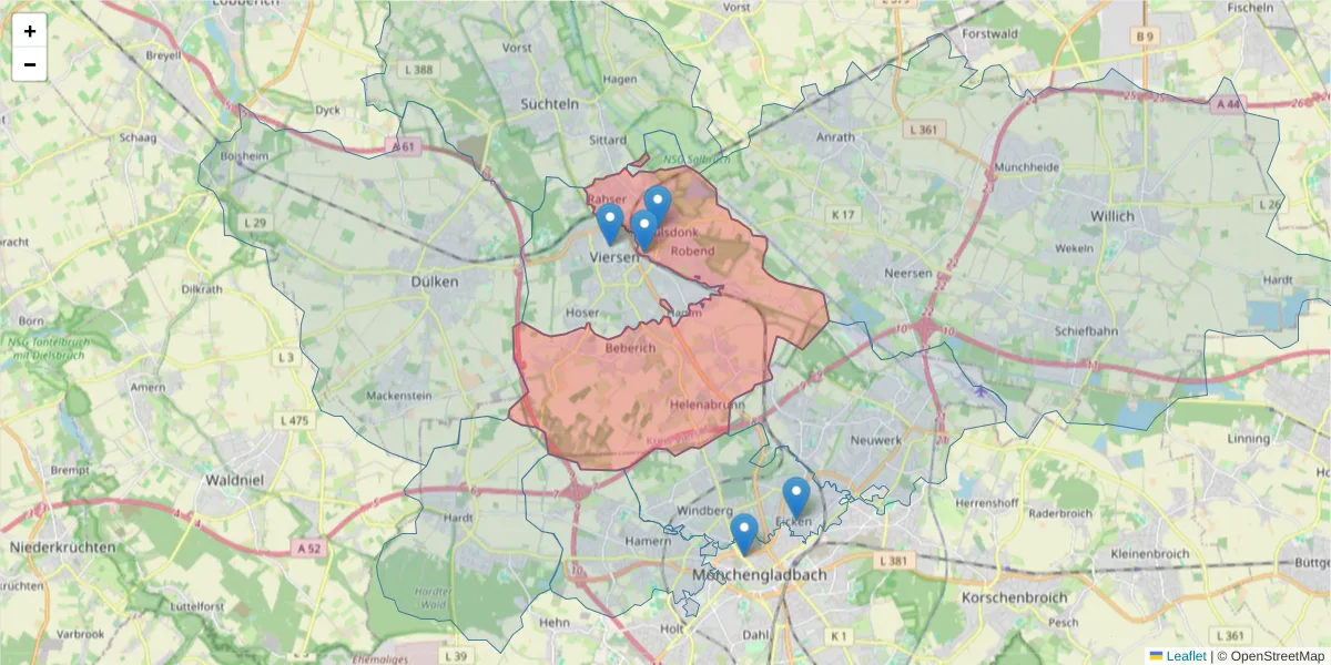 Karte des Postleitzahlen Bereichs  und der umliegenden Postleitzahlen in Deutschland