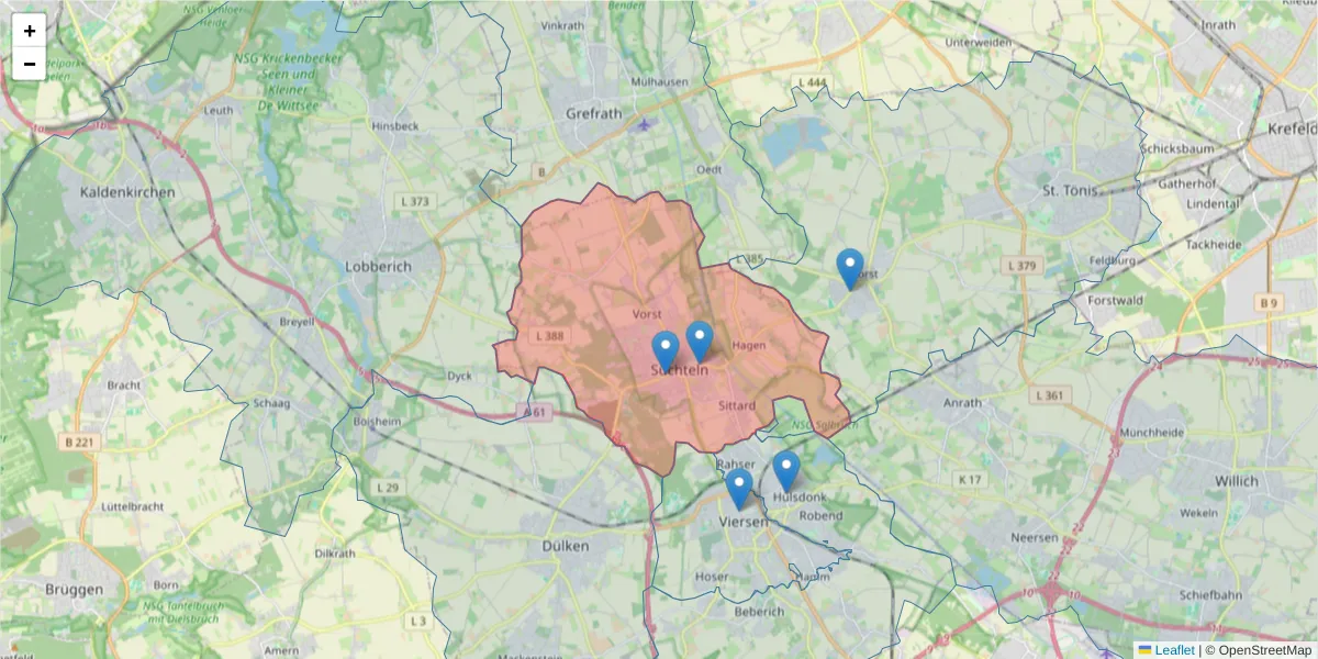 Karte des Postleitzahlen Bereichs  und der umliegenden Postleitzahlen in Deutschland