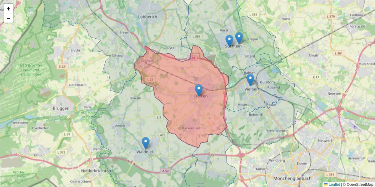 Karte des Postleitzahlen Bereichs  und der umliegenden Postleitzahlen in Deutschland