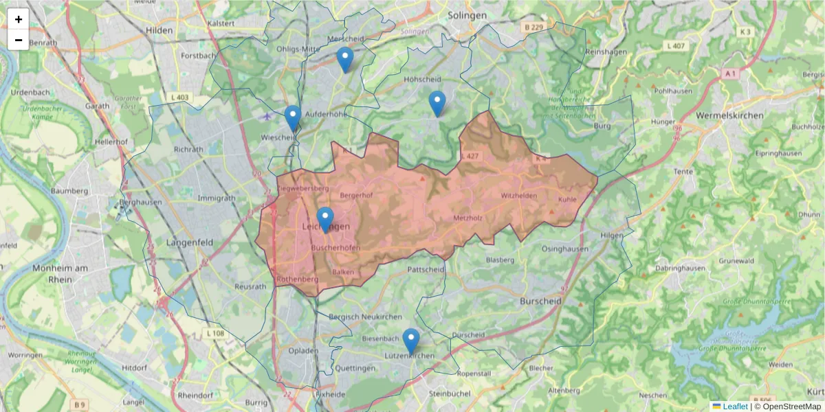 Karte des Postleitzahlen Bereichs  und der umliegenden Postleitzahlen in Deutschland