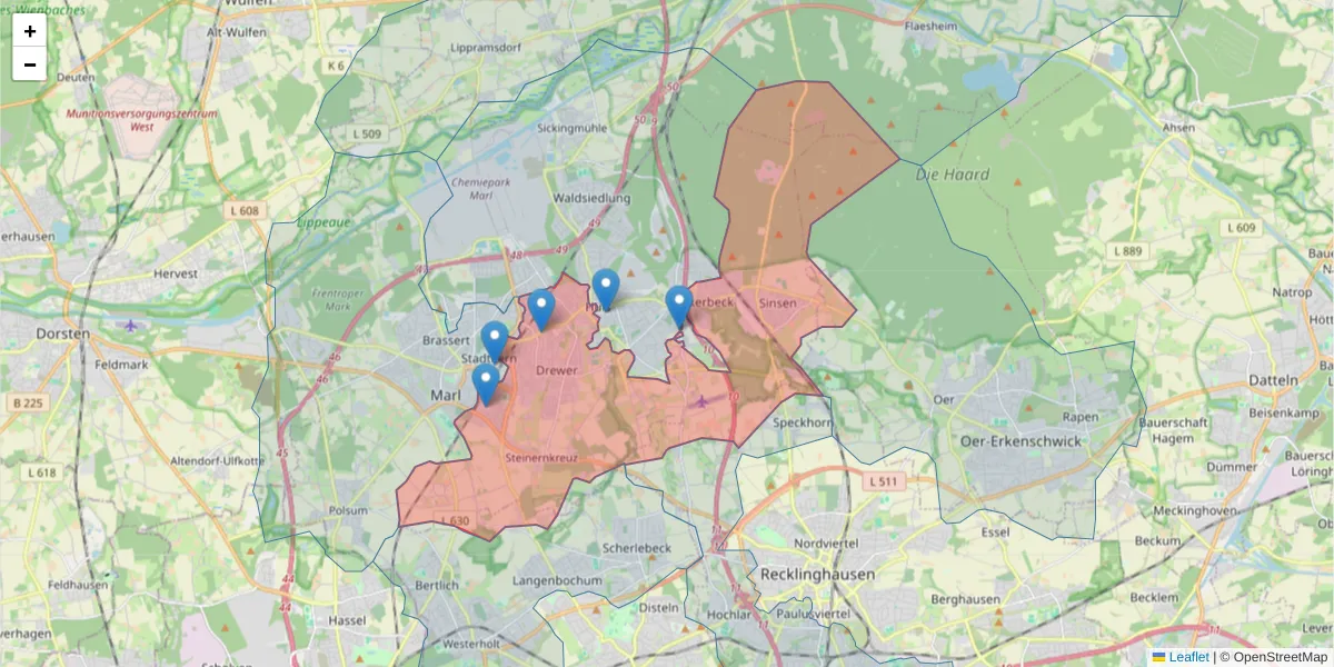 Karte des Postleitzahlen Bereichs  und der umliegenden Postleitzahlen in Deutschland