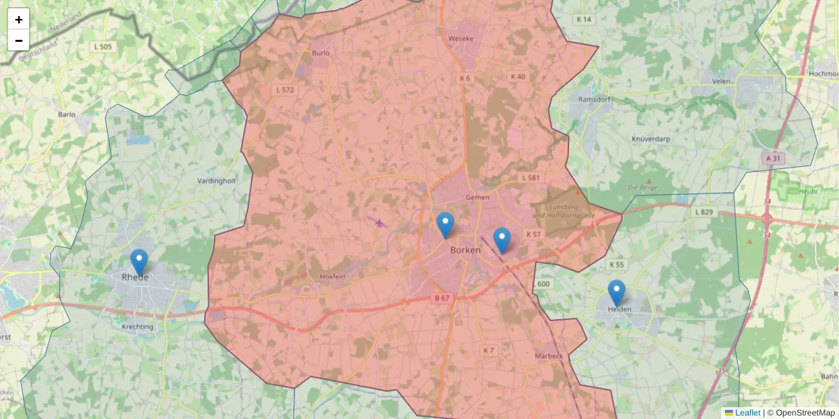 Karte des Postleitzahlen Bereichs  und der umliegenden Postleitzahlen in Deutschland