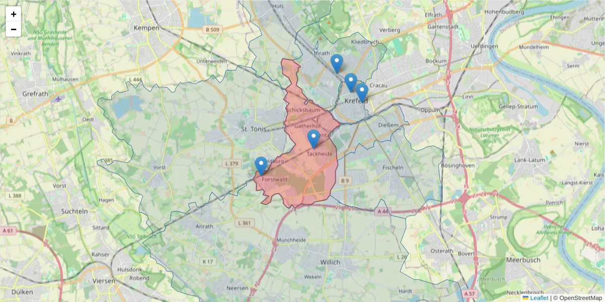 Karte des Postleitzahlen Bereichs  und der umliegenden Postleitzahlen in Deutschland