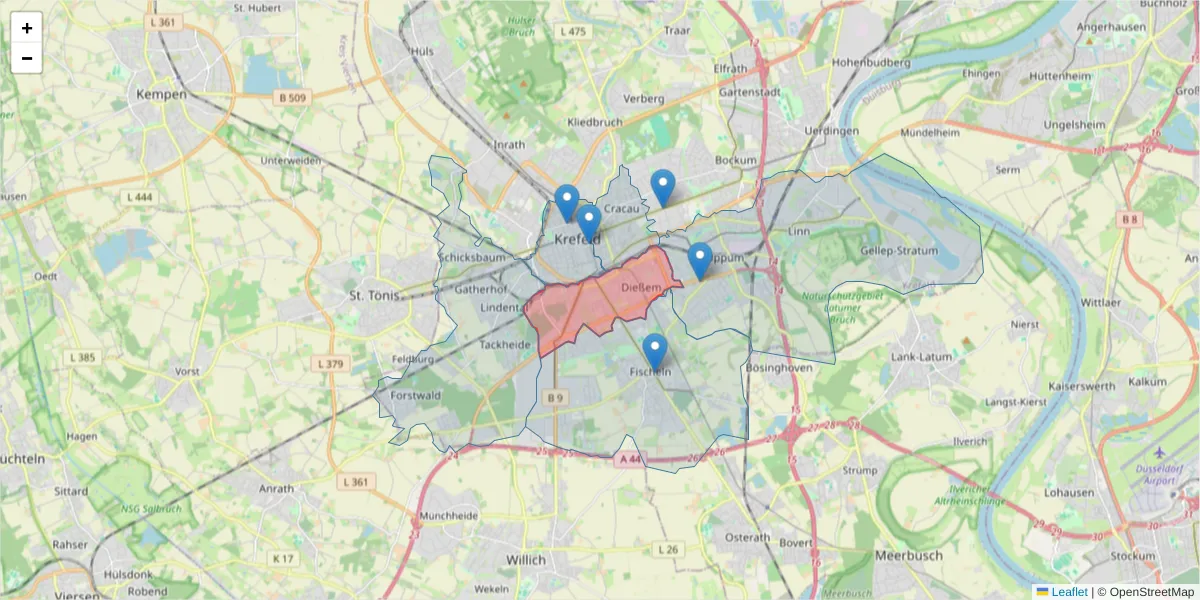 Karte des Postleitzahlen Bereichs  und der umliegenden Postleitzahlen in Deutschland