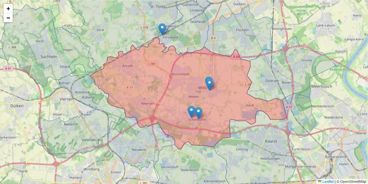 Karte des Postleitzahlen Bereichs  und der umliegenden Postleitzahlen in Deutschland