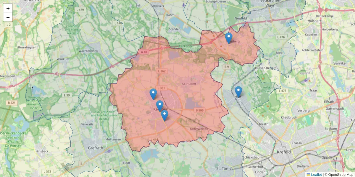 Karte des Postleitzahlen Bereichs  und der umliegenden Postleitzahlen in Deutschland